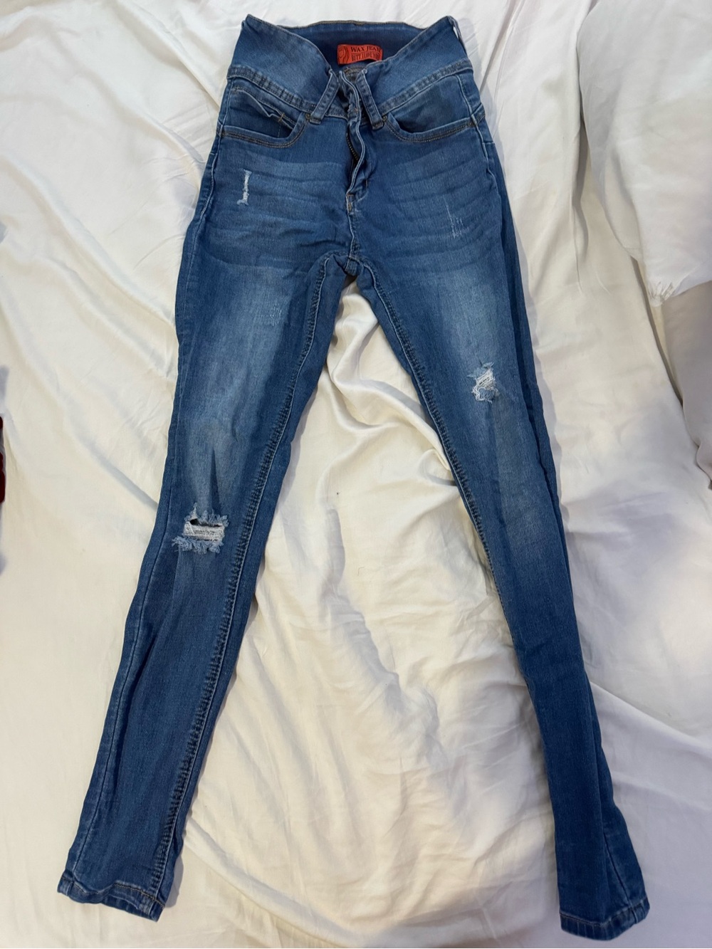 Wax Jean Distressed Skinny Jeans - Blue